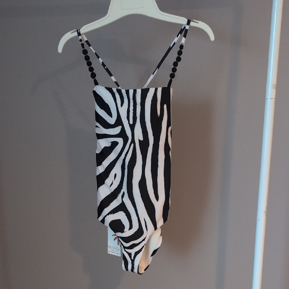 Milonga Beachwear Animal Zebra Print One Piece Bathing Suit NWT